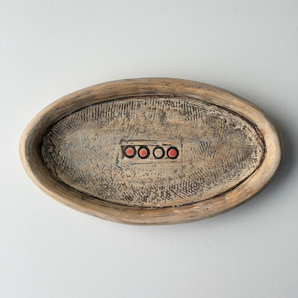 Vintage Studio Pottery Ceramic Oval Trinket Soap Dish Brutalist Scandinavian MCM